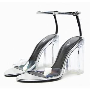 Zara Clear Vinyl Heels 10 40 Sandals Glam Cocktail Party Ankle Strap